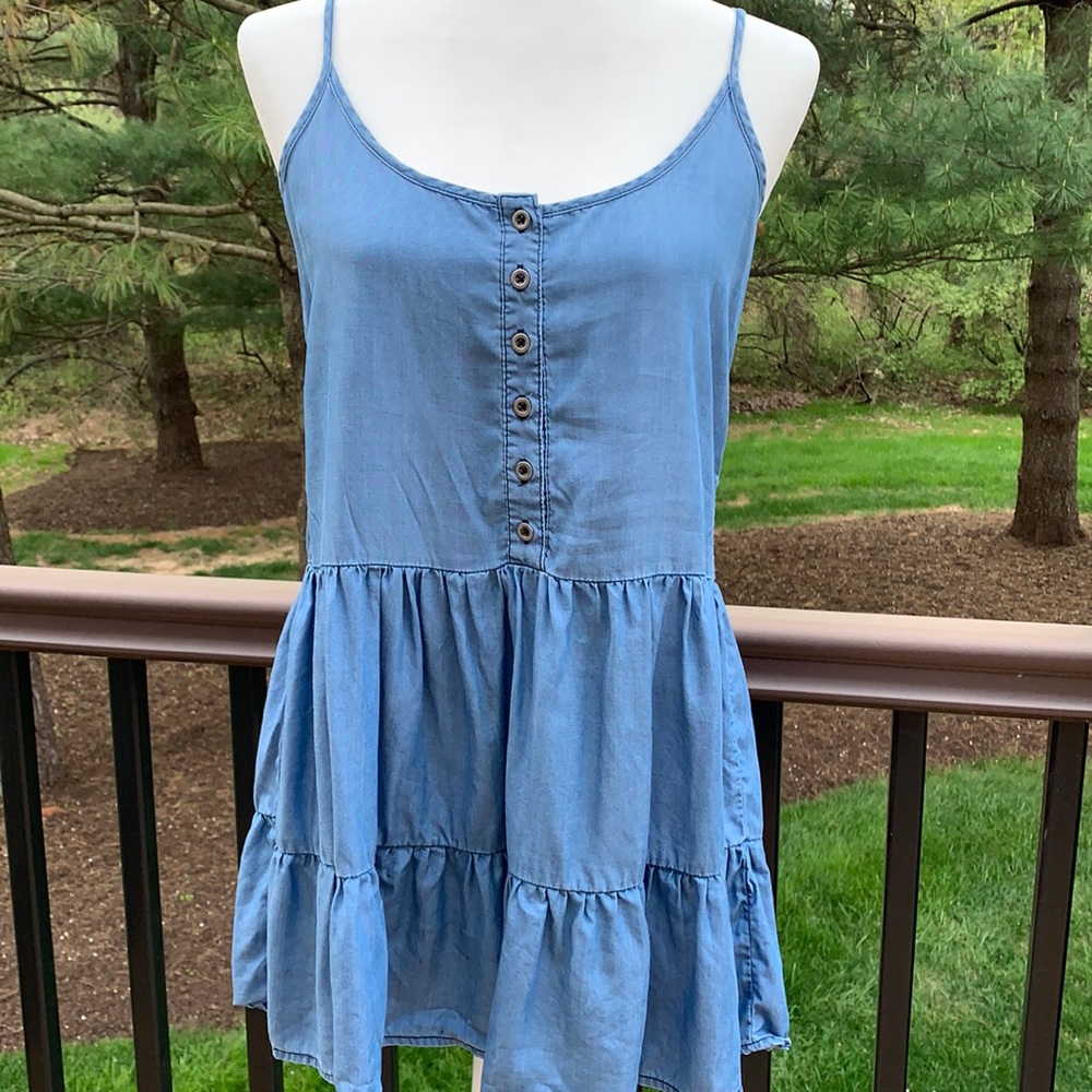 Love Tree Y2K Denim Babydoll Mini • Button‑Down • Spaghetti Straps